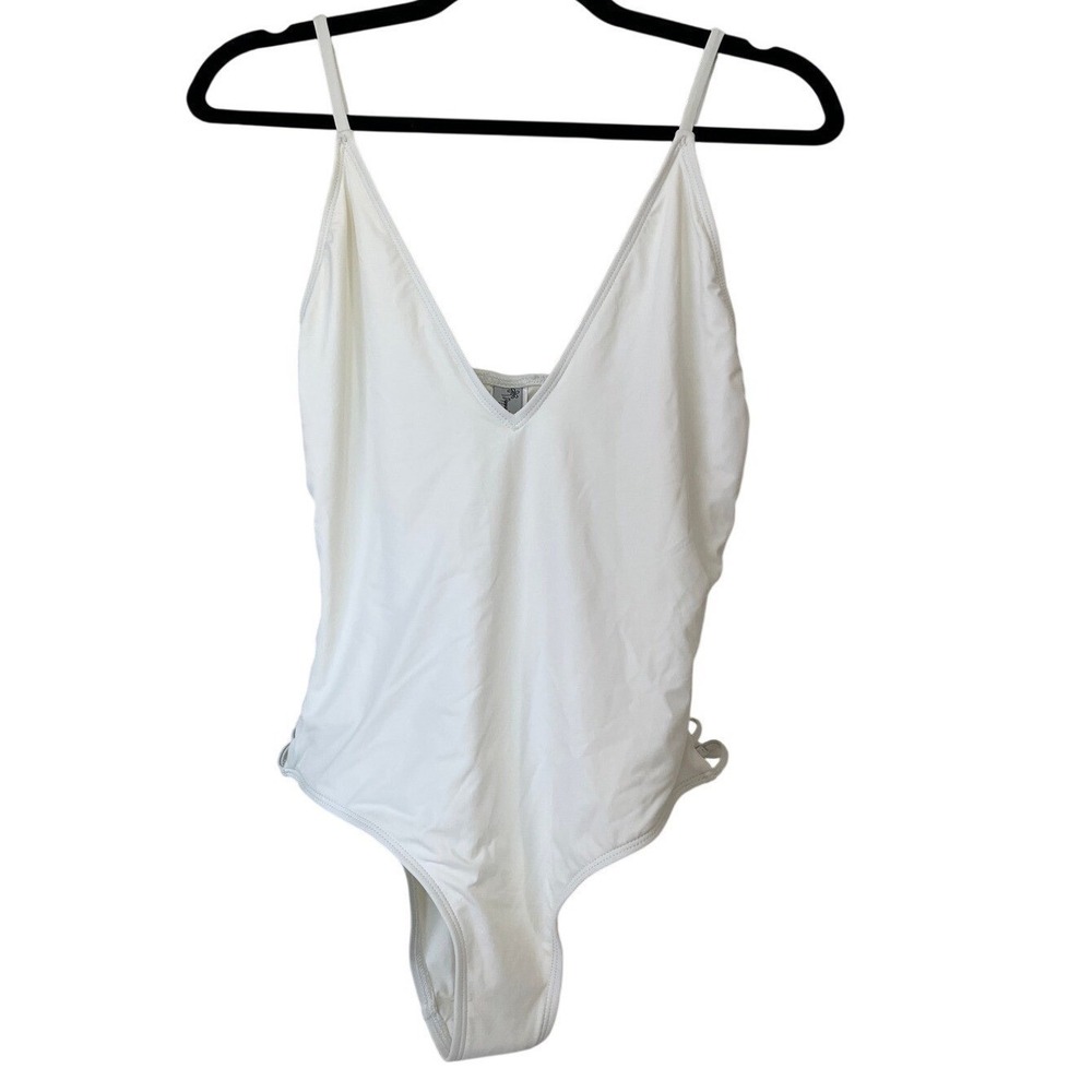 Dippin' Daisy's Strappy Side Cutout V-Neck One Piece Swimsuit White Sz L NWT